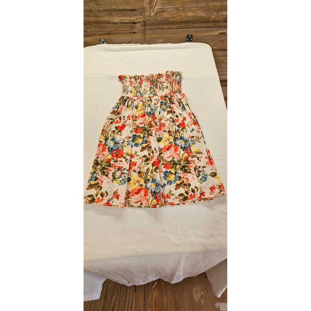 XXI Forever 21 Floral Eyelet Smocked Strapless Mini Dress Multi Color AK5041 M‎